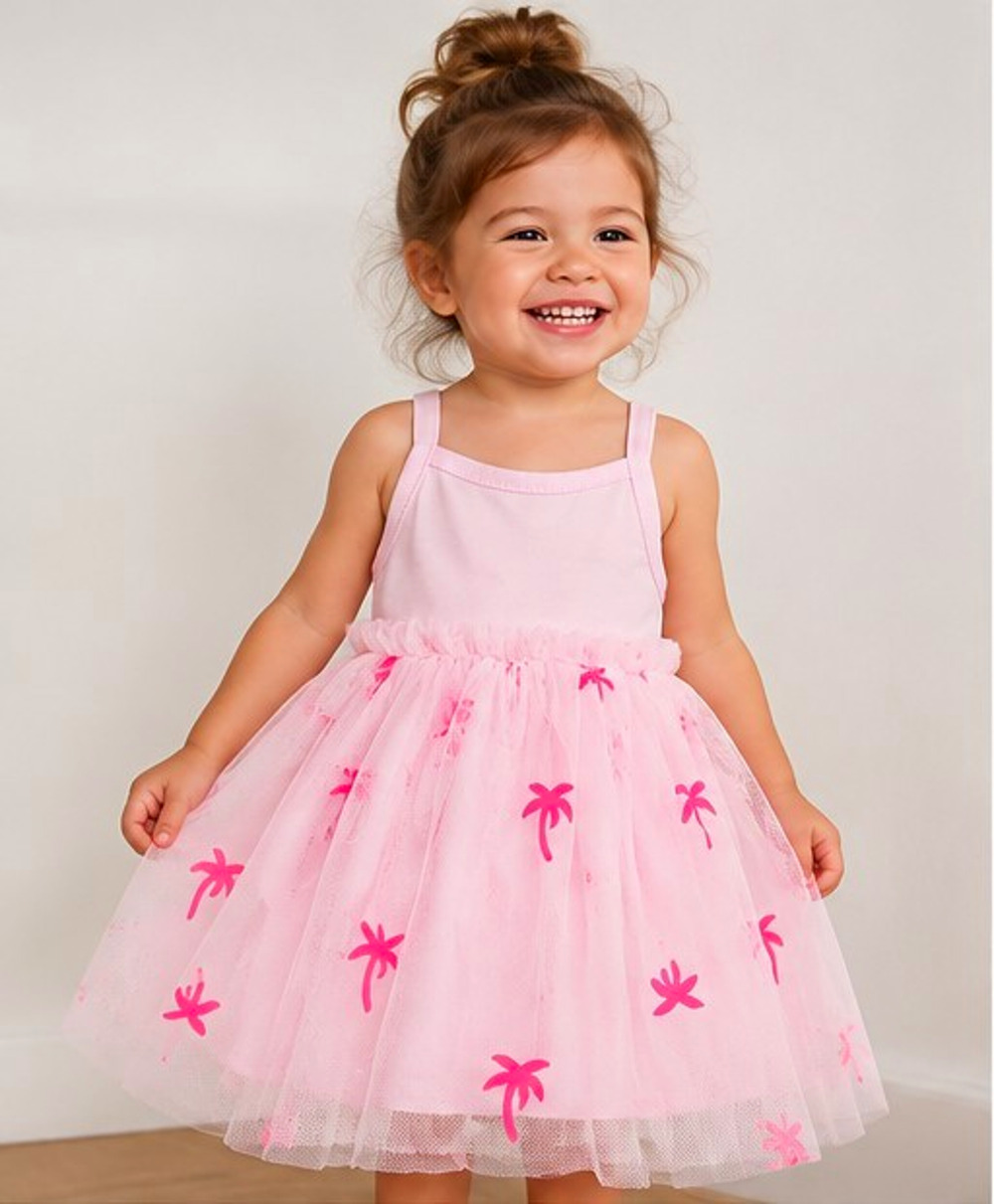 Cat & Jack Girls Pink Tulle Palm Tree Tutu Dress 2T Tropical